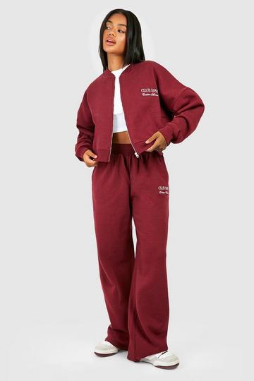 Club 1988 Embroidered Zip Bomber Straight Leg Tracksuit burgundy
