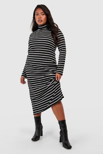 Plus Stripe Roll Neck Midaxi Dress black