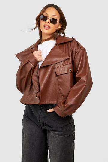 Tall Textured Faux Leather Moto Jacket chocolate
