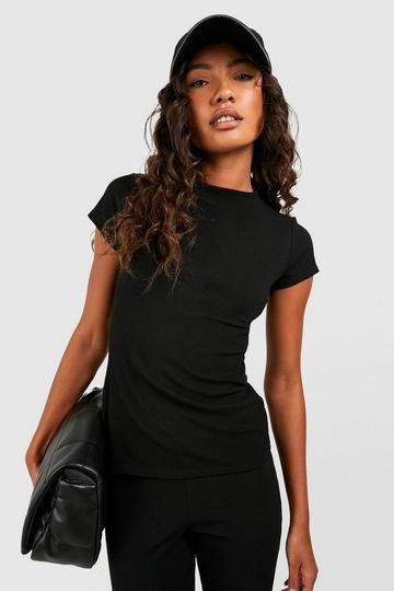 Tall Crinkle Rib Cap Sleeve T-shirt black
