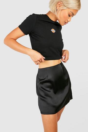 Curved Hem Satin Mini Skirt black
