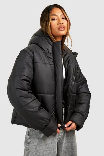 Black Oversized Toggle Detail Puffer Jacket