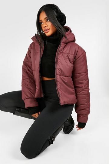 Burgundy Red Oversized Toggle Detail Puffer Jacket