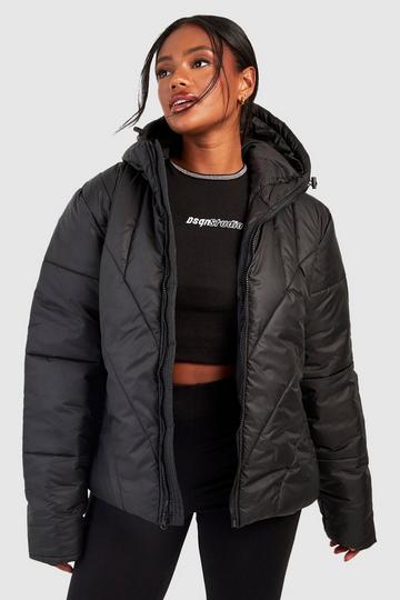 Quilted Hooded Puffer Jacket black