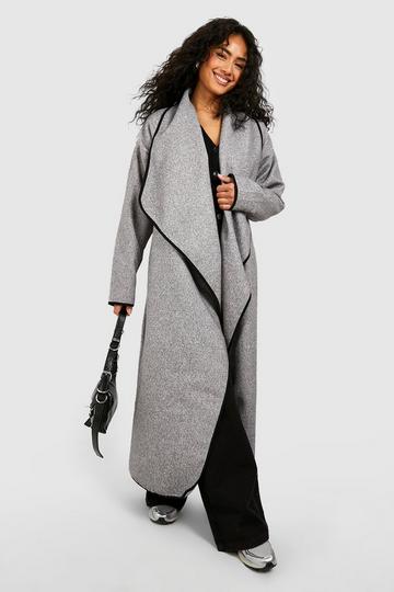Contrast Binding Super Oversized Waterfall Wool Look Coat grey marl