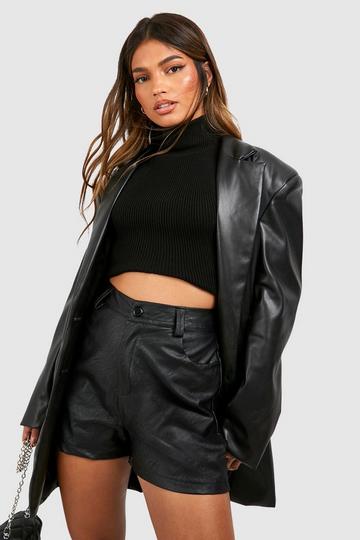 Faux Leather Look High Waist Shorts black