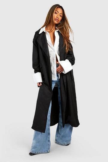 Black Belted Cuff Detail Trench Coat