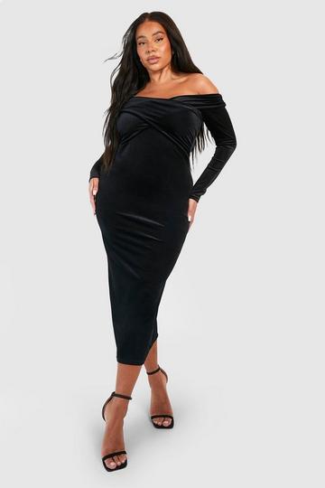 Curve Plus Size Womens Black Keyhole Velvet Midi Dress