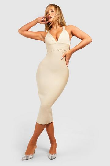 Missguided premium bandage mini dress with cut out bra detail in champagne