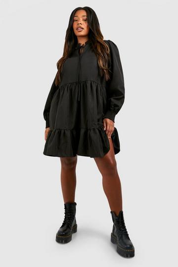 Plus Woven Tiered Smock Dress black
