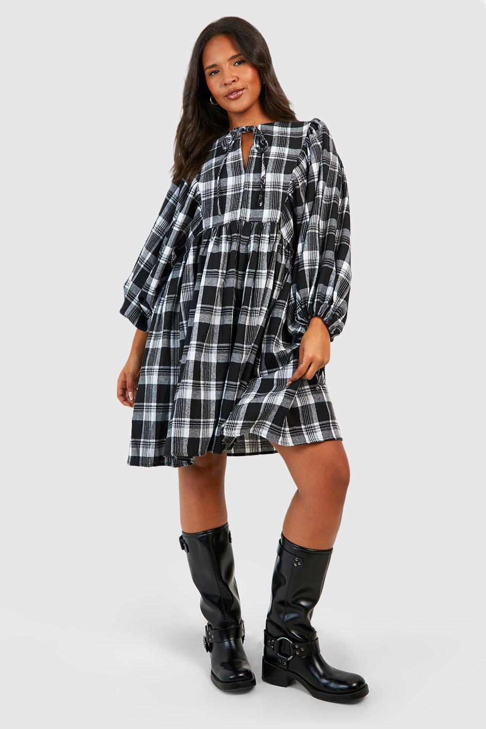 Plaid dress cheap boohoo