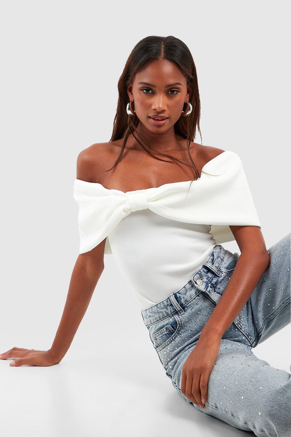 White sequin off cheap the shoulder top