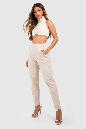 Stretch High Waisted Tapered Trousers stone