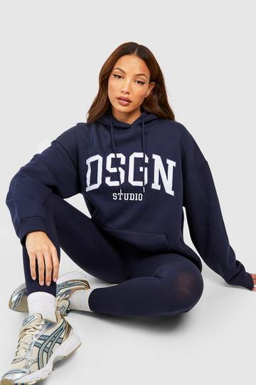 Tall Dsgn Studio Emroidered Hoodie And Legging Set navy