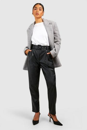 Belted Leather Look High Waisted Skinny Trousers black