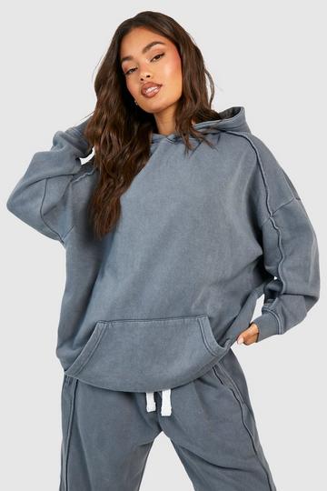 Charcoal Grey Washed Seam Detail Oversized Hoodie