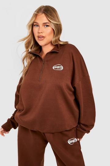 Chocolate Brown Plus Dsgn Oversized Half Zip Sweatshirt