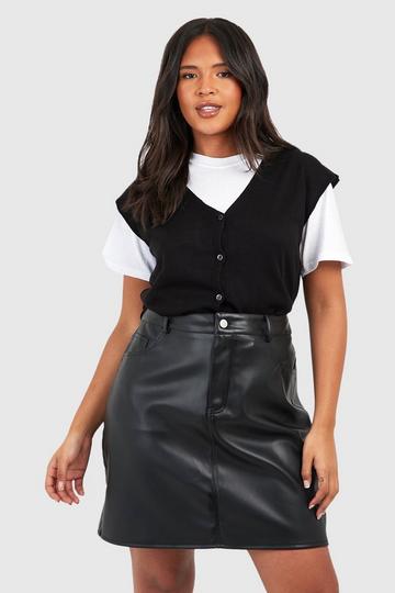 Plus Faux Leather High Waisted Mini Skirt black