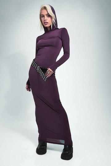 Purple Slinky Hooded Maxi Dress