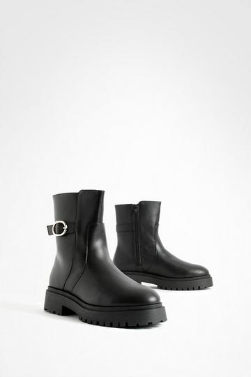 Wide Width Oval Buckle Chunky Chelsea Boots black