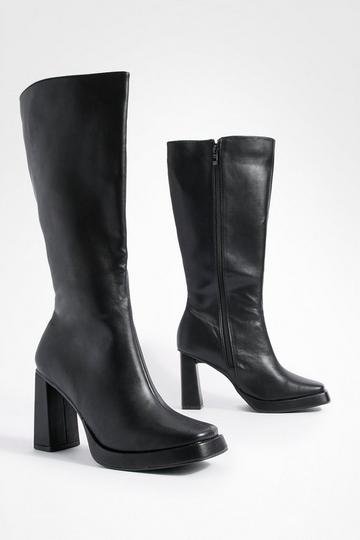 Square Toe Platform Knee High Boots black