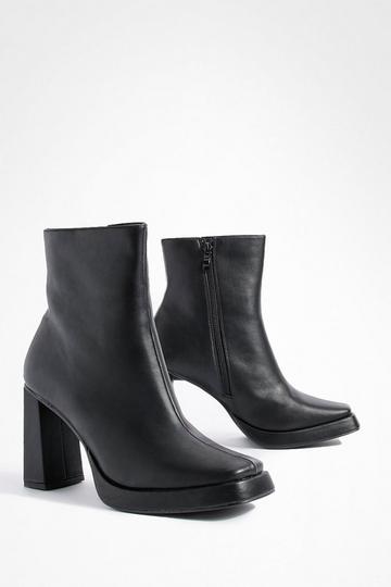 Black Square Toe Platform Ankle Boots