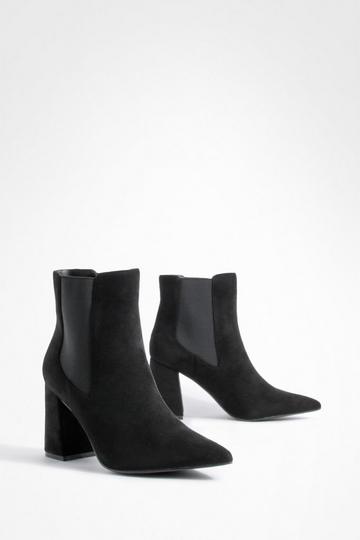 Faux Suede Block Heel Pointed Toe Ankle Boots black