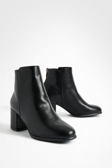 Wide Fit Pu Low Block Heel Ankle Boots black