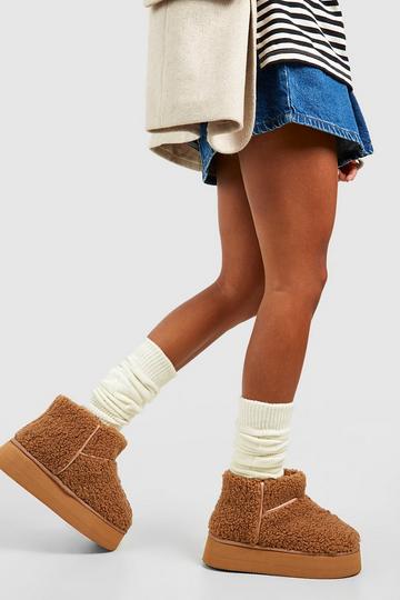 Beige Borg Ultra Mini Platform Cosy Boots