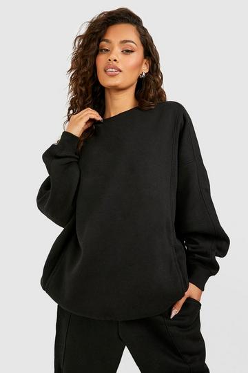Seam Detail Pocket Detail Crew Neck Oversized Sweatshirt black