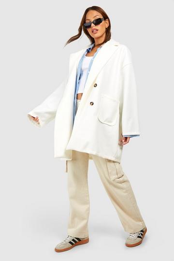 Cream White Tall Wool Look Oversized Pocket Coat