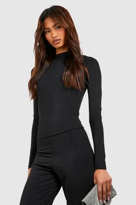 Buy Boohoo Tall Soft Ribbed Funnel Neck Long Sleeves Bodysuit Top In Black