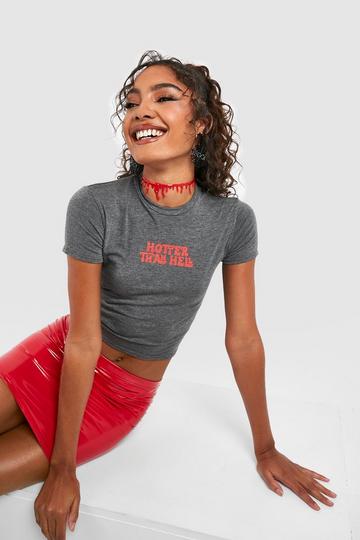 Tall Hotter Than Hell Cropped Baby Tee charcoal