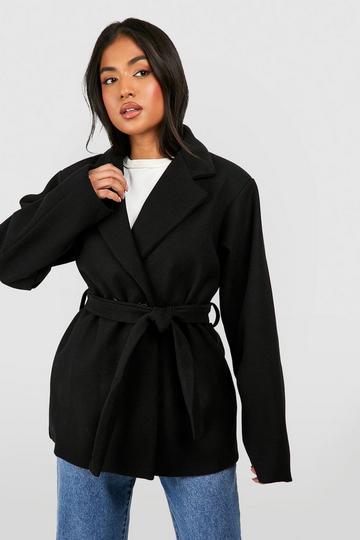 Petite Wool Look Belted Coat black