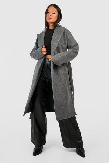 Grey Petite Belted Wool Look Coat