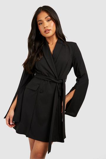 Petite Flare Sleeve Tailored Belted Blazer Dress black