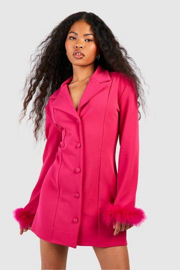 Petite Feather Cuff Blazer Dress hot pink
