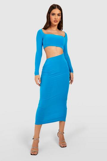 Plain Cut Out Midaxi Dress aqua