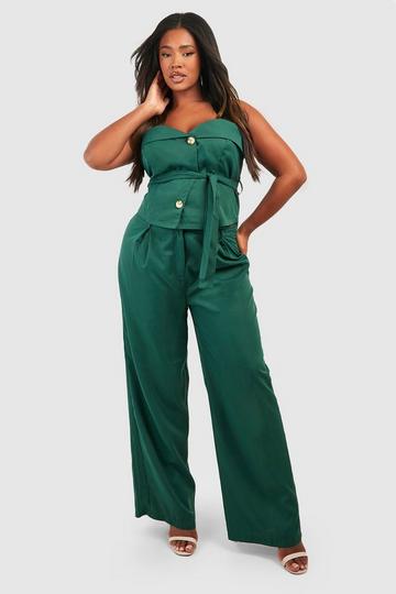 Plus Woven Tailored Wide Leg Trousers forest