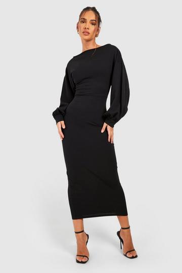 Black Volume Sleeve Midaxi Dress