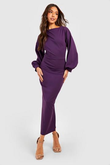 Purple Puff Sleeve Midi Dress