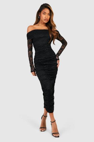 Off The Shoulder Lace Midaxi Dress black