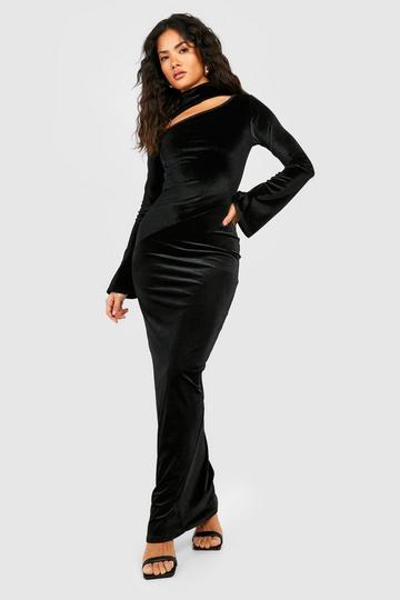 Black Velvet Cut Out High Neck Maxi Dress