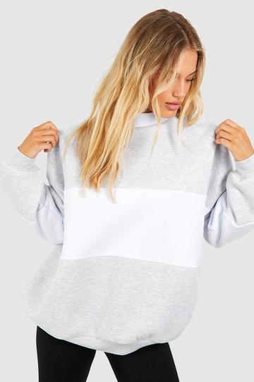 Grey Colour Block Oversized Sweatshirt