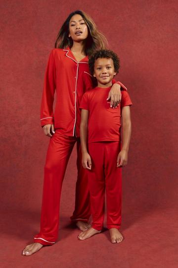 Womens Matching Family Button Up Pjs red
