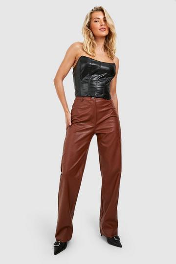 Wide Leg Faux Leather Pants chocolate