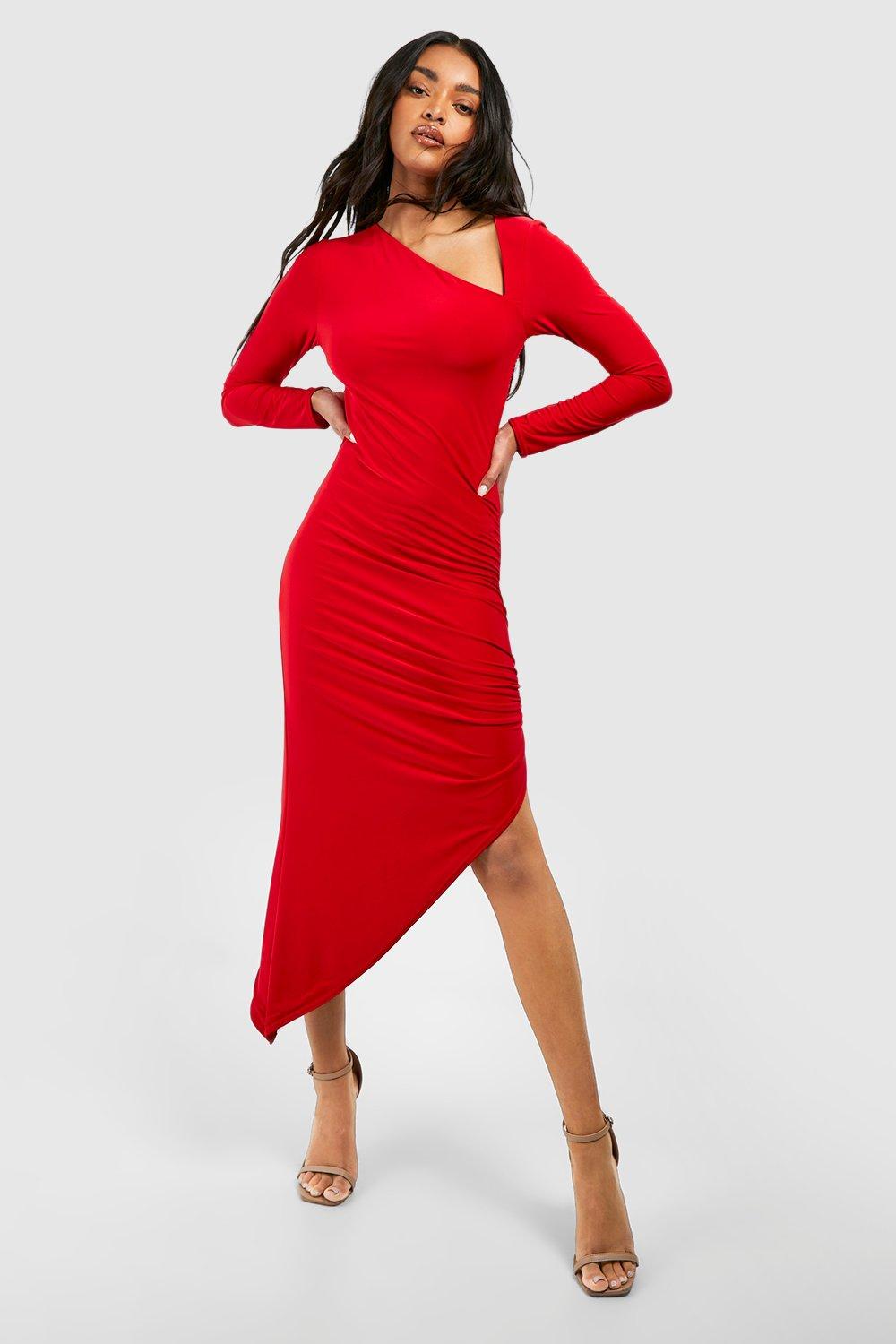 Buy Red Block Print Rayon Flared Midi Dress at Amazon.in