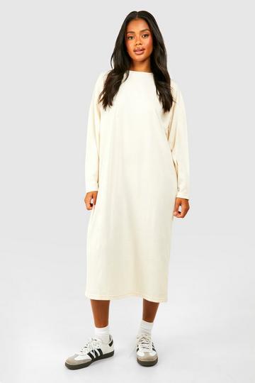 Oversized Long Sleeve T-shirt Midi Dress stone