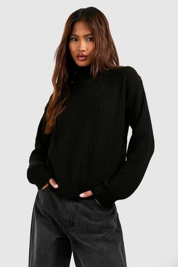 Black Tall Basic Turtleneck Crop Sweater