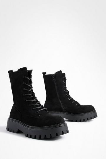 Super Chunky High Ankle Lace Up Boots black